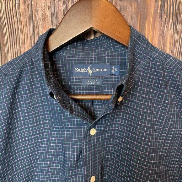 Ralph Lauren Mens Blue Check Cotton Long Sleeve Button Blake Medium Fits Like XL - Picture 4 of 9